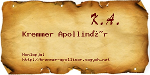 Kremmer Apollinár névjegykártya